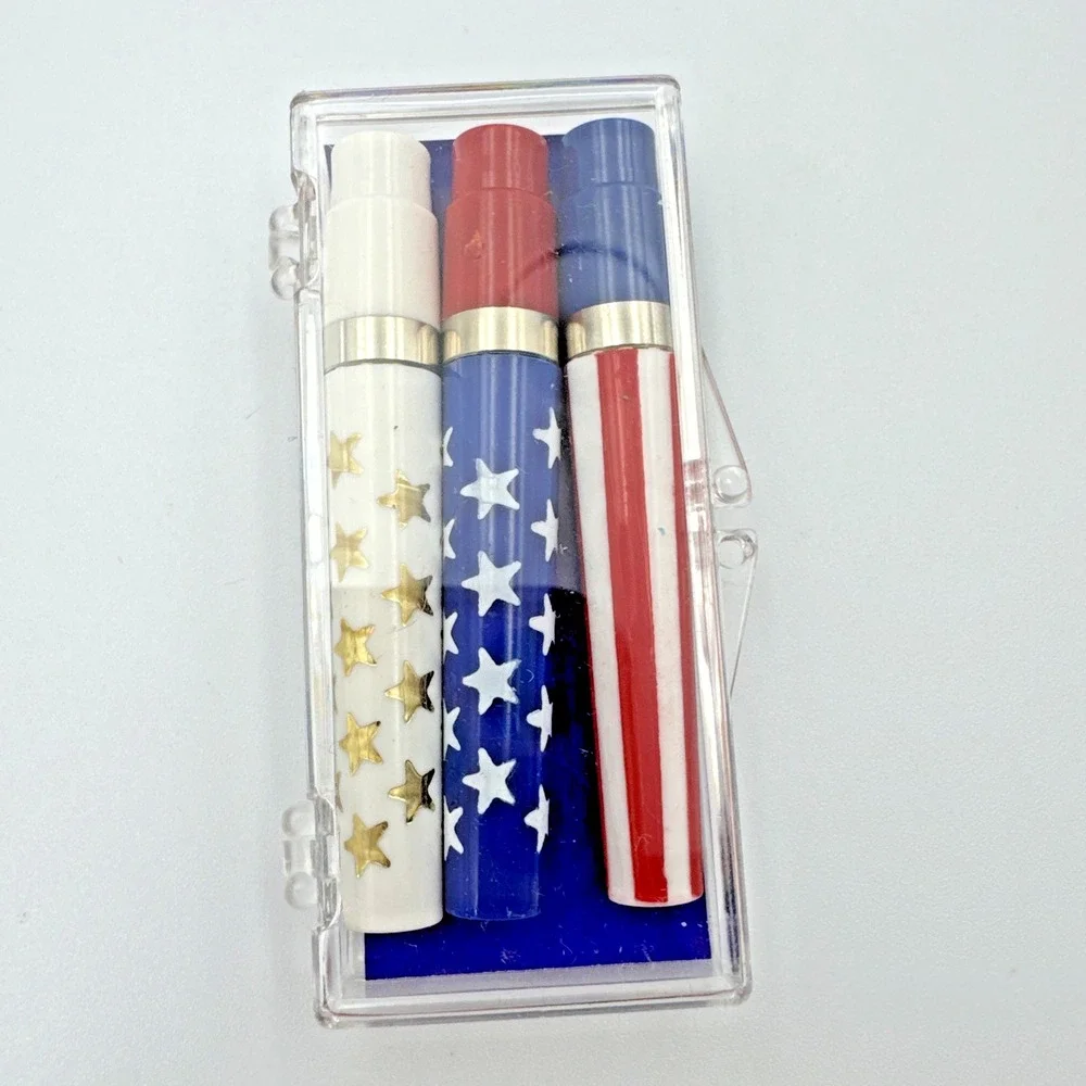 Vintage Stars & Stripes Pen Set Expands Full size Plastic‎ Case US 70s New J60